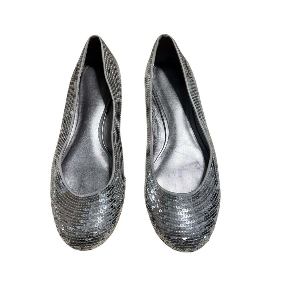 Coach Sequin Ballet Flats Round Toe US 8.5 Sparkle Metallic Silver Holiday